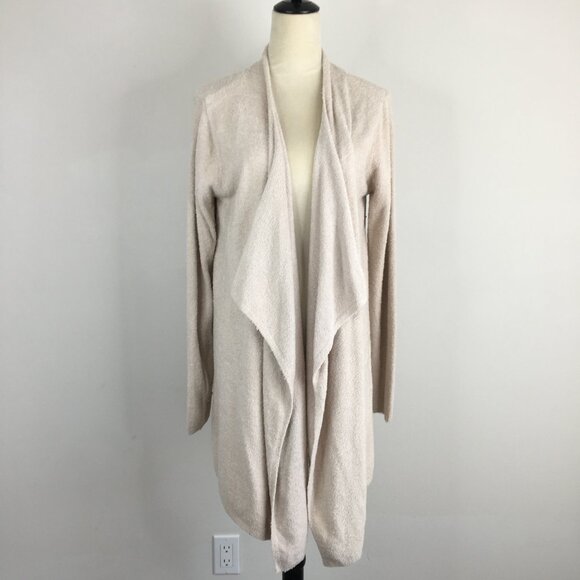 BAREFOOT DREAMS Light Taupe/Dark Cream Bamboo Chic Lite Robe Open Cardigan - Picture 4 of 9